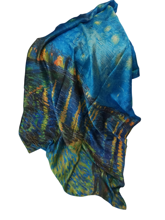 Pañuelo de seda "Noche estrellada sobre el Ródano"
